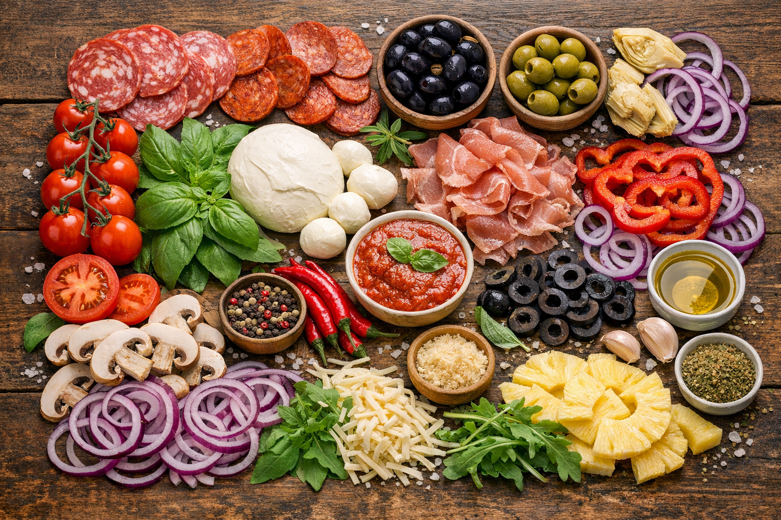 Variety of pizza toppings