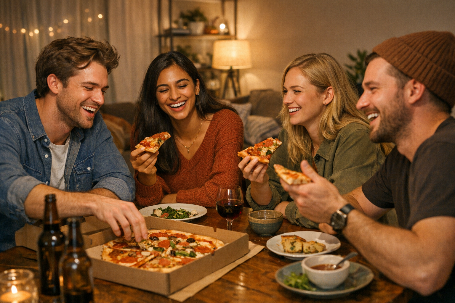 Friends enjoying pizza